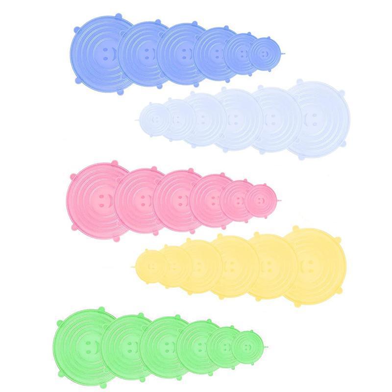 6PCS Stretch Reusable Silicone Food Saver Cover Seal Insta Lids Bowl Wraps - Yellow
