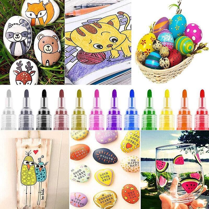 Flysea 12-80 Colours Acrylic Paint Pens Painting Stone Ceramic Glass Marker2-3Mm - 80-Colour Set