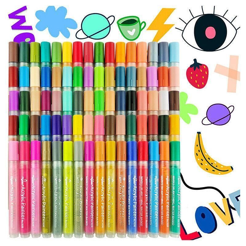 Flysea 12-80 Colours Acrylic Paint Pens Painting Stone Ceramic Glass Marker2-3Mm - 80-Colour Set