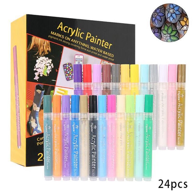 Flysea 12-80 Colours Acrylic Paint Pens Painting Stone Ceramic Glass Marker2-3Mm - 80-Colour Set