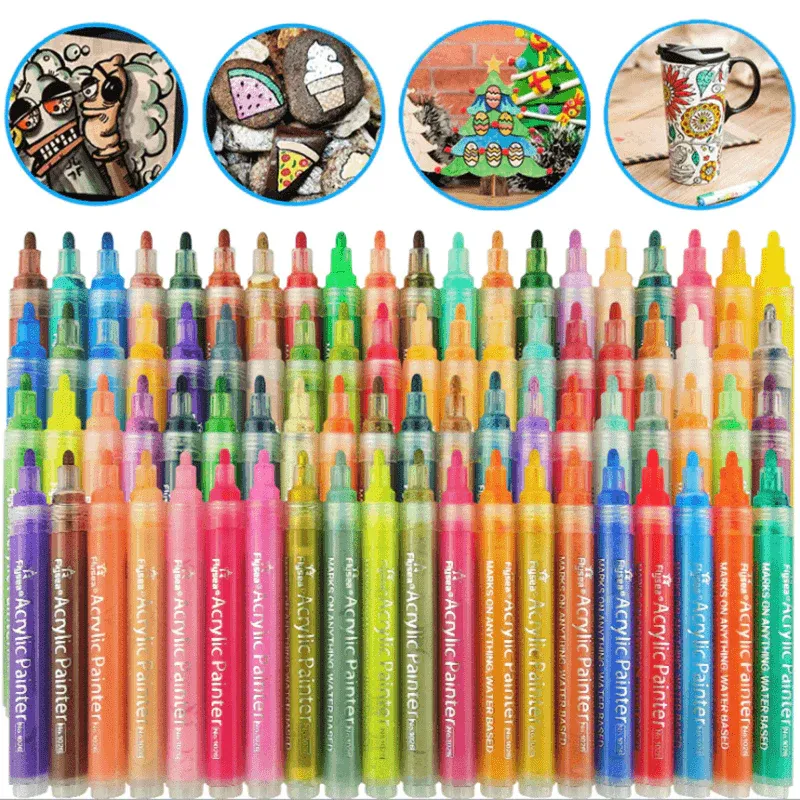 Flysea 12-80 Colours Acrylic Paint Pens Painting Stone Ceramic Glass Marker2-3Mm - 80-Colour Set