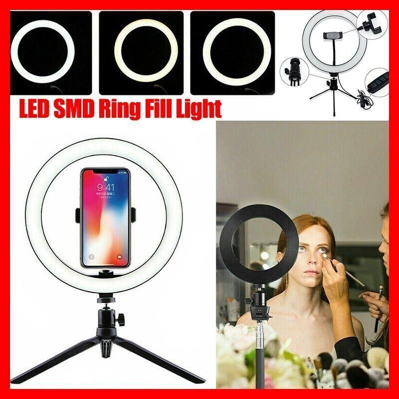 8" Led Ring Light With Tripod Stand & Phone Holder Dimmable Desk Makeup Kit Usau