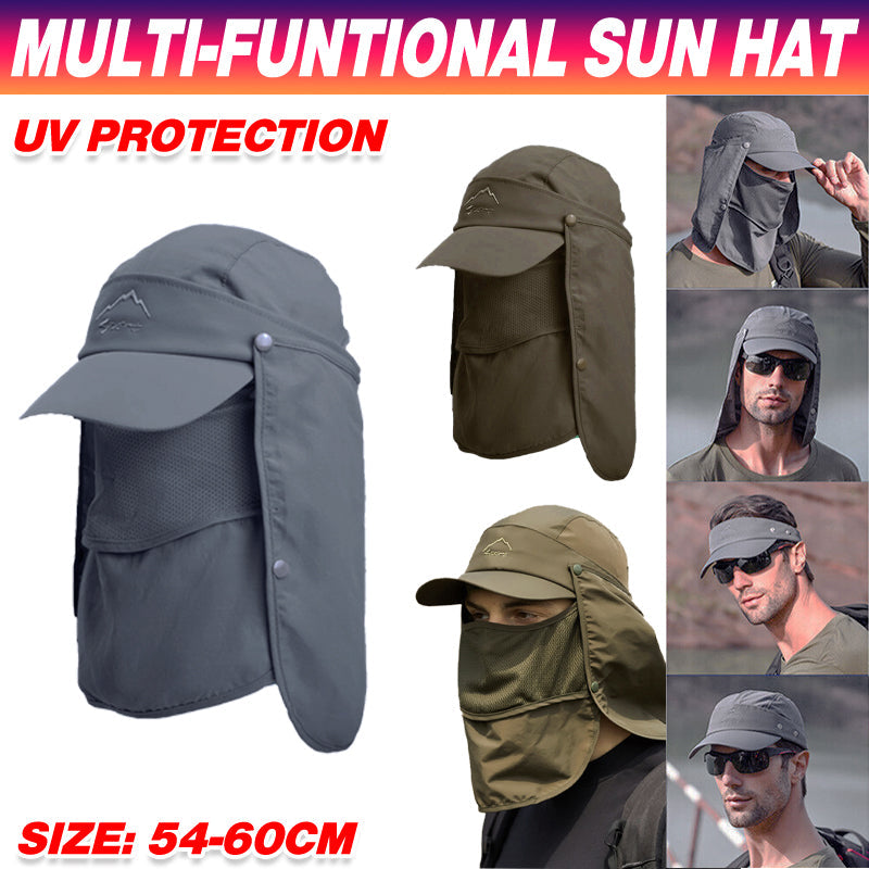 Unisex Face Neck Flap Hat Wide Brim Cap Hiking Fishing Uv Sun Protection Outdoor - Army Green