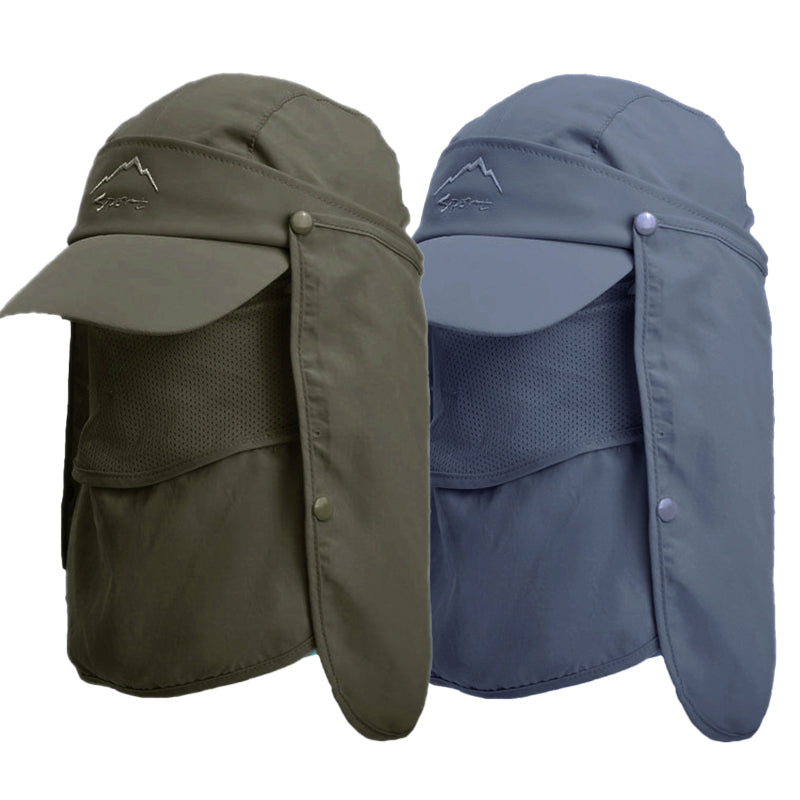 Unisex Face Neck Flap Hat Wide Brim Cap Hiking Fishing Uv Sun Protection Outdoor - Army Green