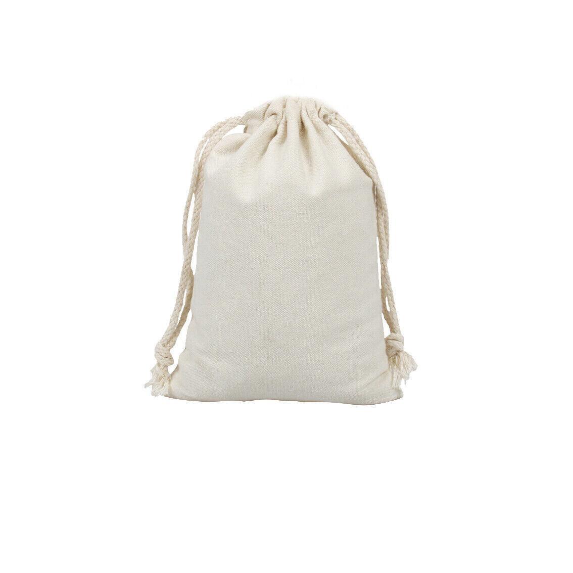10X Canvas Cotton Drawstring Bags Linen Calico Tote Gift Storage Pouches - 25x35cm