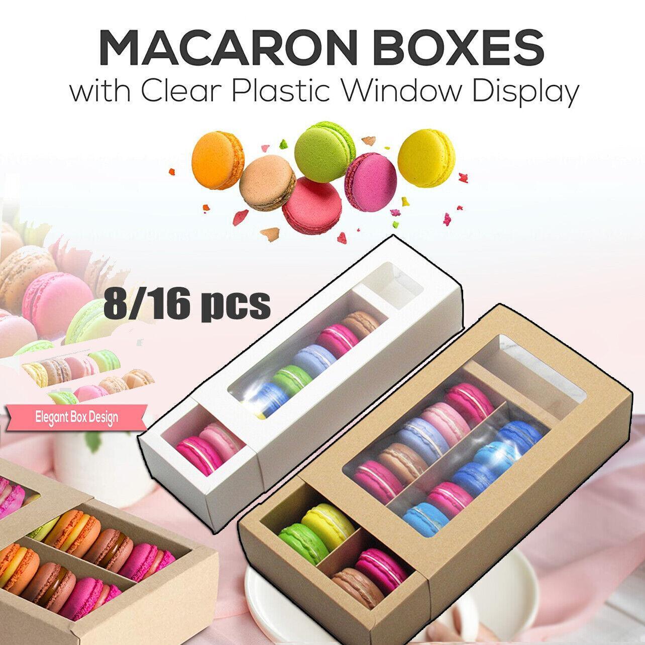 25Pcs White/Kraft Macaron Boxes 8/16 Hold Rectangular Favour Bomboniere Cookie - Kraft 8 Hold