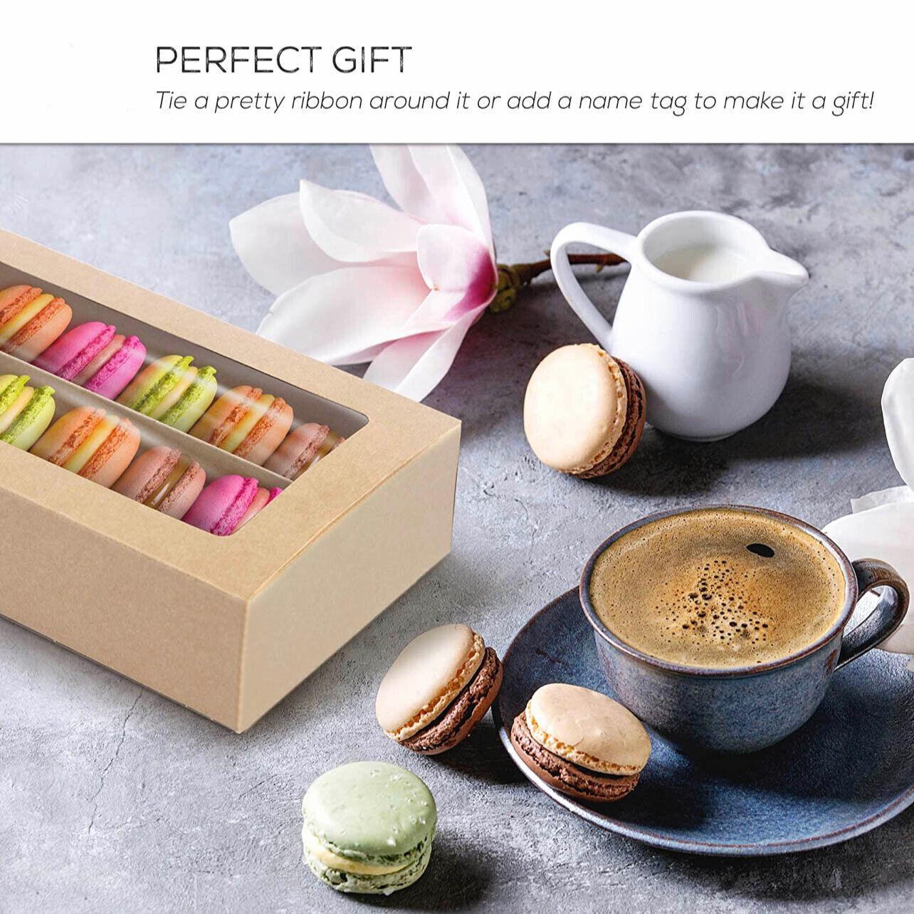 25Pcs White/Kraft Macaron Boxes 8/16 Hold Rectangular Favour Bomboniere Cookie - Kraft 16 Hold