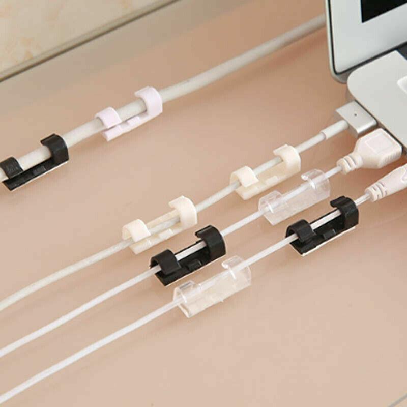 20PCS Cable Clips Management Holder Cord Wire Line Organizer Self-Adhesive M - M Size - Black x 20 PCS