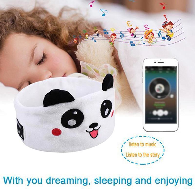 Cute Bluetooth Headband Headphones Wireless Sleep Music Mask with Mic - Yellow-Bear
