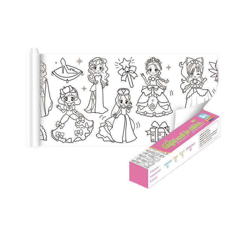 3M DIY Colouring Paper Roll with 12 Colour Pencils Cartoon Doodle Set - Lovely princess(With 12PCS Colored Pencils)