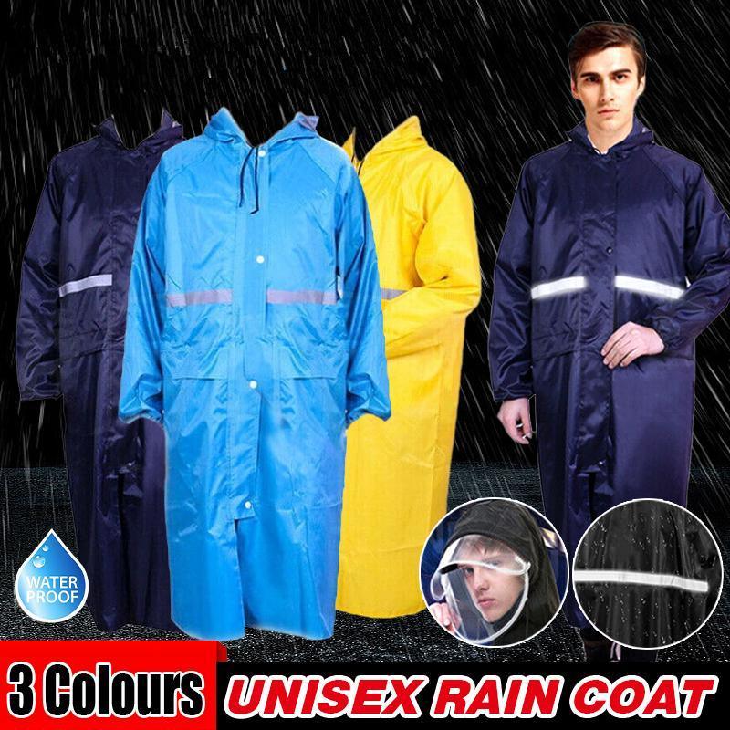 Men's Overalls Waterproof Raincoat Lightweight Work Hooded Long Coats RAIN COAT 2XL Size - Navy