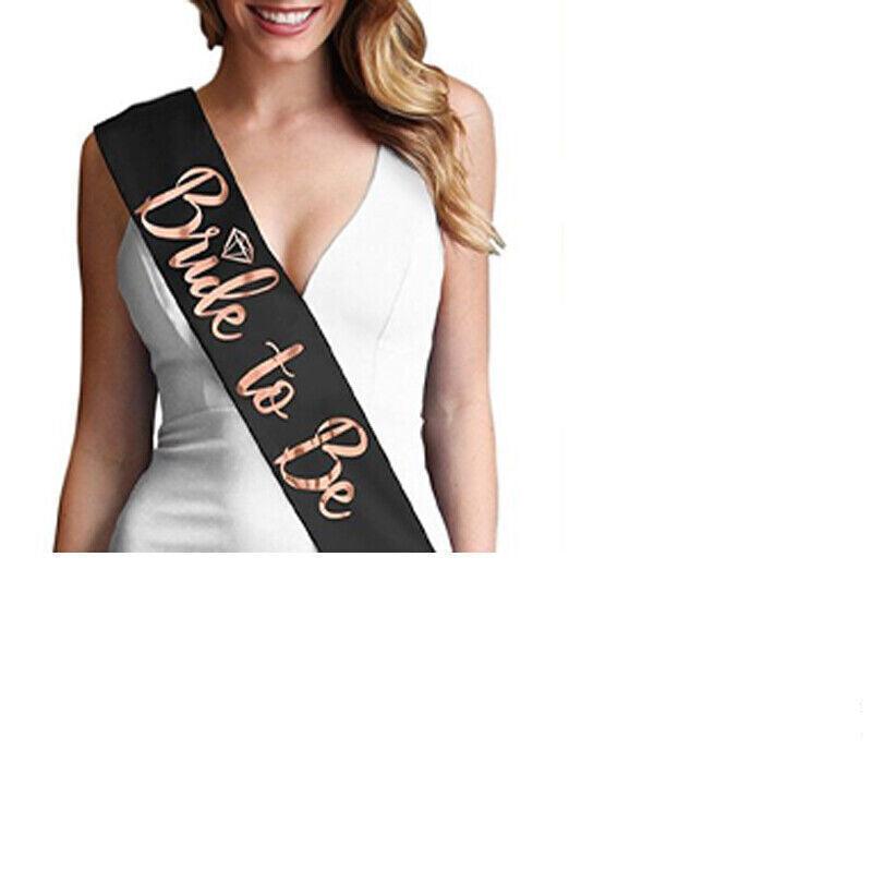 Bride To Be Hen Veil Sash Tiara Hens Night Bridal Shower Kitchen Tea Accessories - Black/Gold Sash