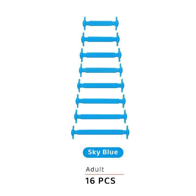 No Tie Elastic Silicone Shoe Laces 16PCS Shoelaces for Sneakers and Runners - Sky Blue 16PCS