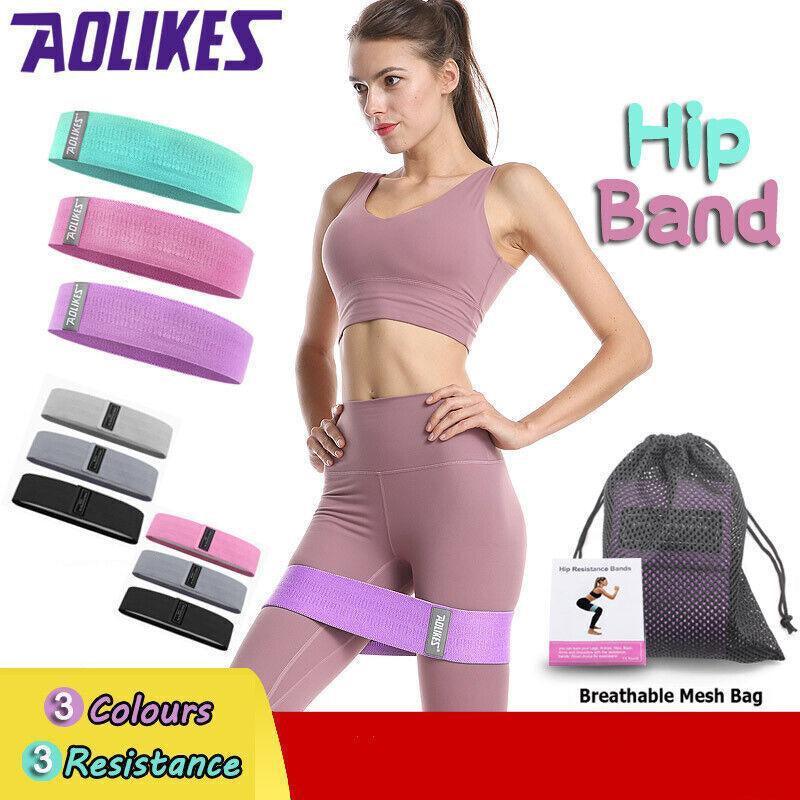 Aolikes Set 3 Resistance Booty Bands Hip Circle Loop Bands Workout Exercise - Set of 3 (Green,Pink,Purple) with Bag