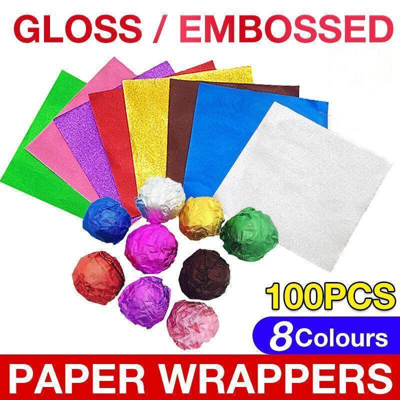 100Pcs Aluminium Foil Chocolate Wrappers 20cm Squares - Pink/Gloss