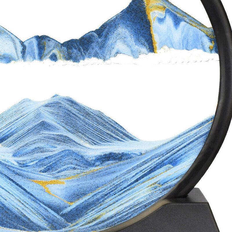 Moving Sand Art Picture Round Glass Quicksand Painting 3D Deep Sea Sandscape Au - Yellow