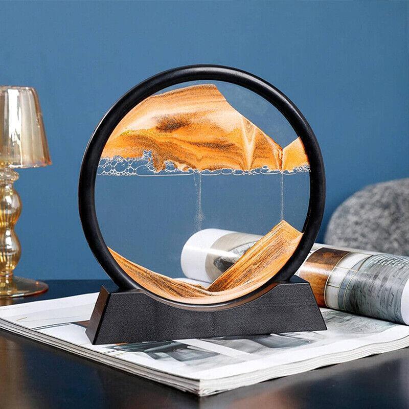 Moving Sand Art Picture Round Glass Quicksand Painting 3D Deep Sea Sandscape Au - Yellow