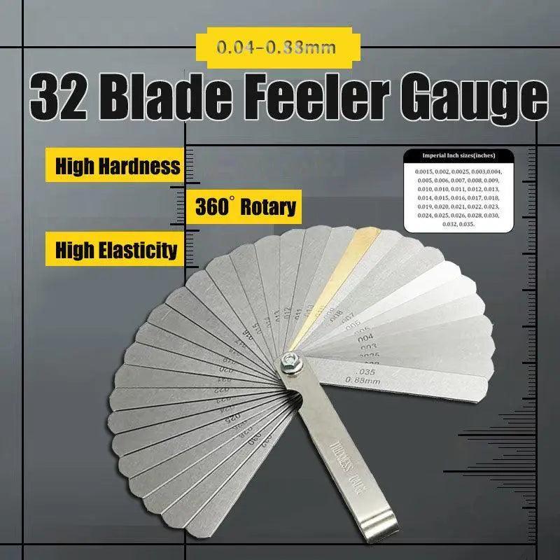 32 Blade Feeler Gauge Dual Marked Mm/Inch Thickness Gap Metric Filler Tool Honda