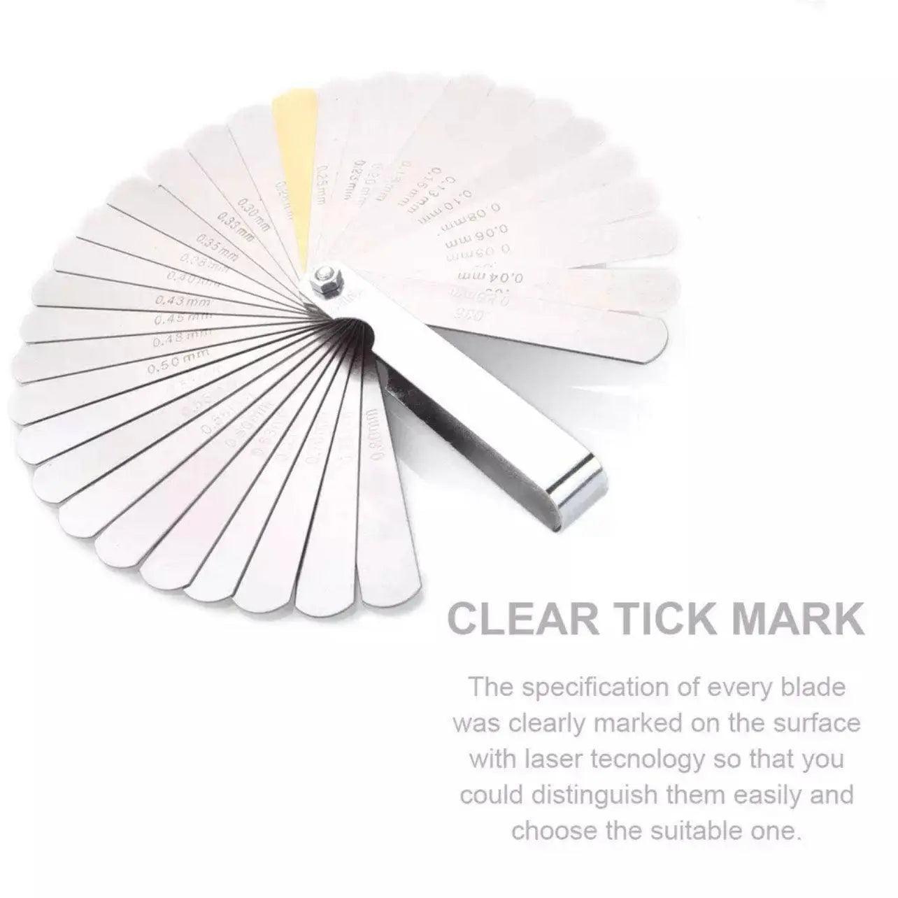 32 Blade Feeler Gauge Dual Marked Mm/Inch Thickness Gap Metric Filler Tool Honda