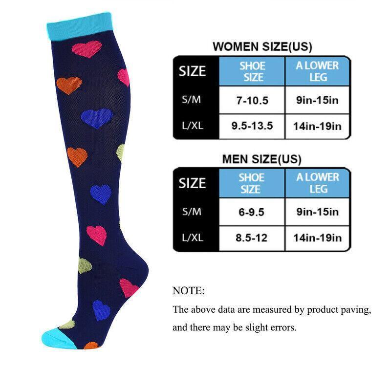 S/M Compression Socks Women Men Nursing Travel Stocking Sport Running - Colour Love