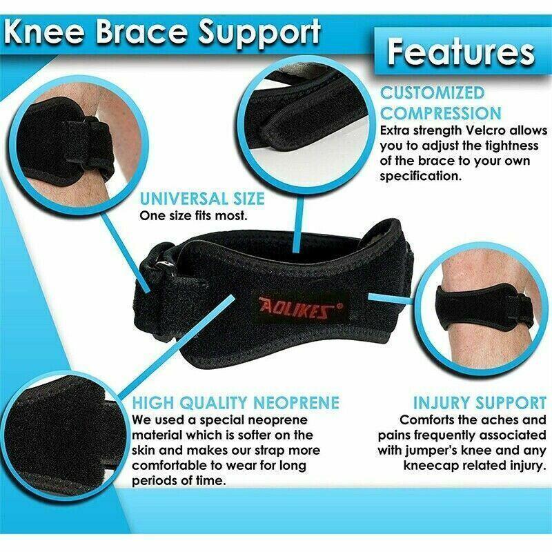 Aolikes Knee Strap Patella Jumper Gel Runner Tennis Sports Brace Support - Black