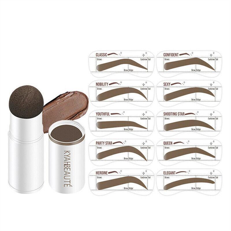 Eyebrow Shaping Kit Waterproof One Step Perfect Brow Stamp Stencils Makeup Set - Dark Brown