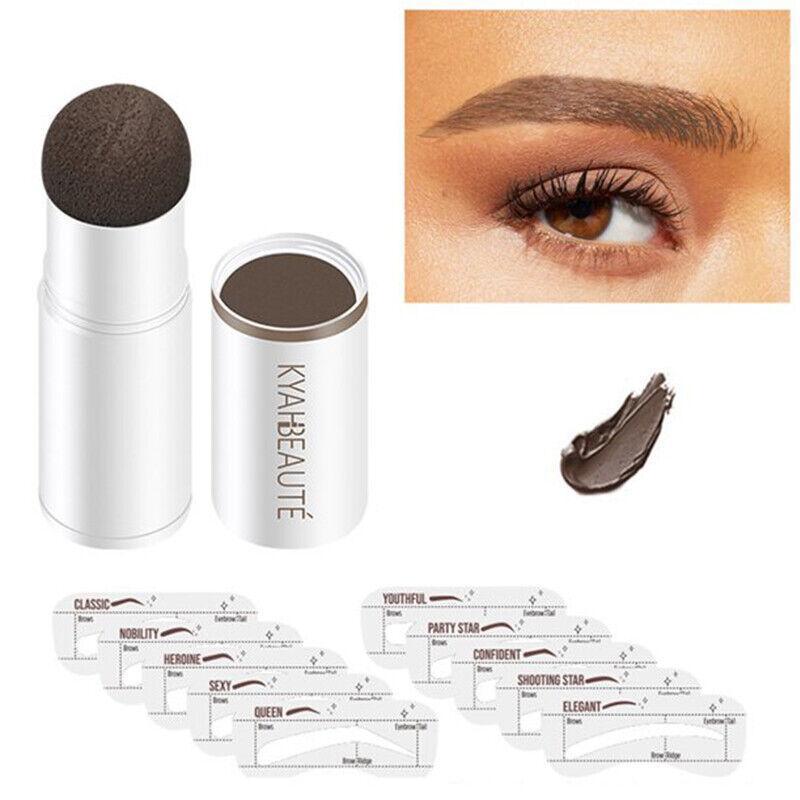 Eyebrow Shaping Kit Waterproof One Step Perfect Brow Stamp Stencils Makeup Set - Dark Brown