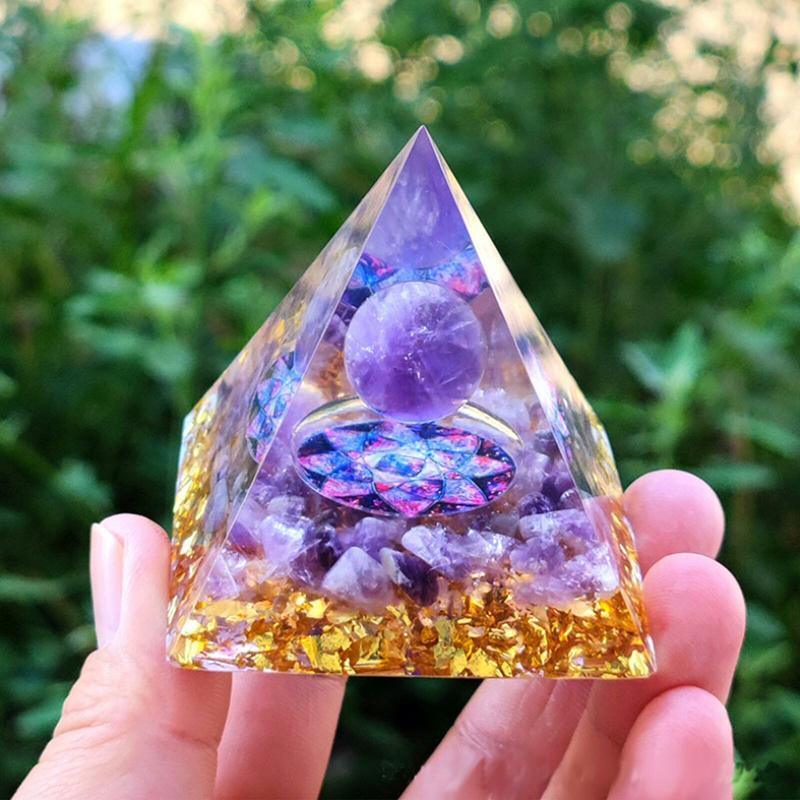 Amethyst Crystal Sphere Orgonite Pyramidamp Obsidians - Black Purple(60mmx60mm)