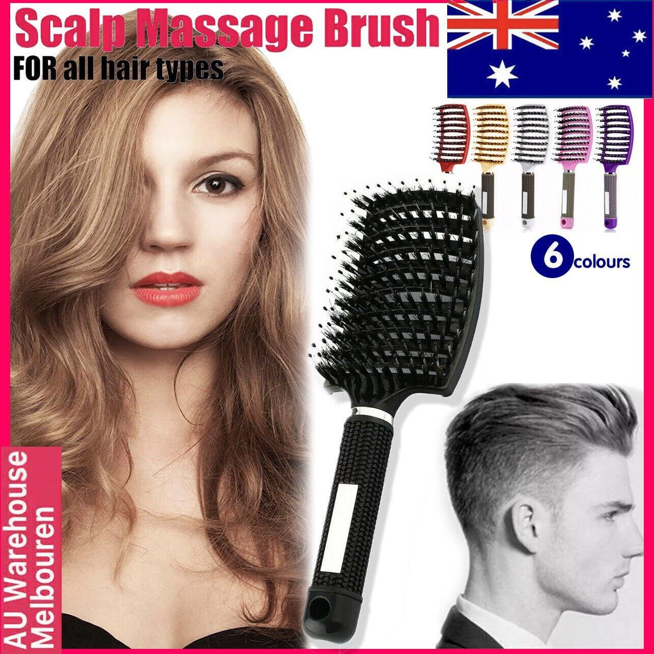Detangle Nylon Boar Bristle Brush Hairbrush Smooth Hair Head Scalp Massage Comb - Black *1 Unit
