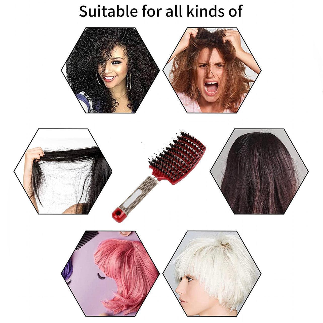 Detangle Nylon Boar Bristle Brush Hairbrush Smooth Hair Head Scalp Massage Comb - Black *1 Unit