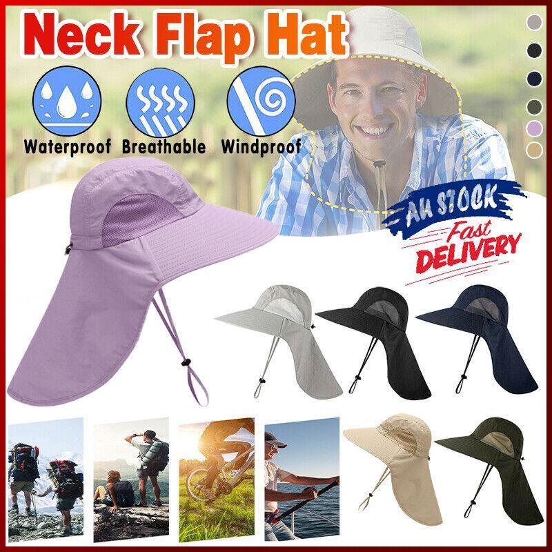 1x Neck Flap Cap Unisex Outdoor Sport Fishing Hat Sun Protection Wide Brim Cover - Black