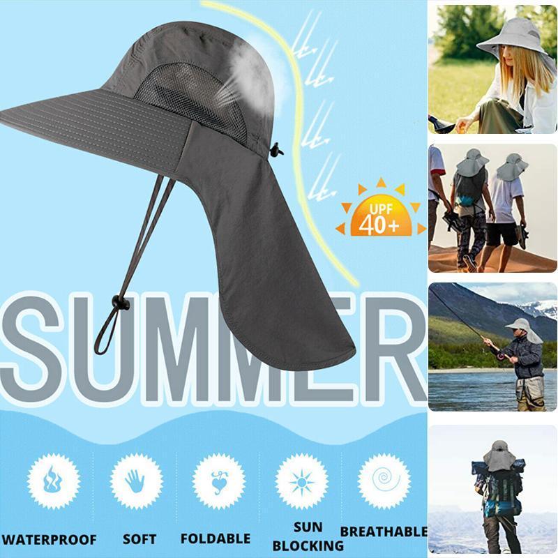 1x Neck Flap Cap Unisex Outdoor Sport Fishing Hat Sun Protection Wide Brim Cover - Black