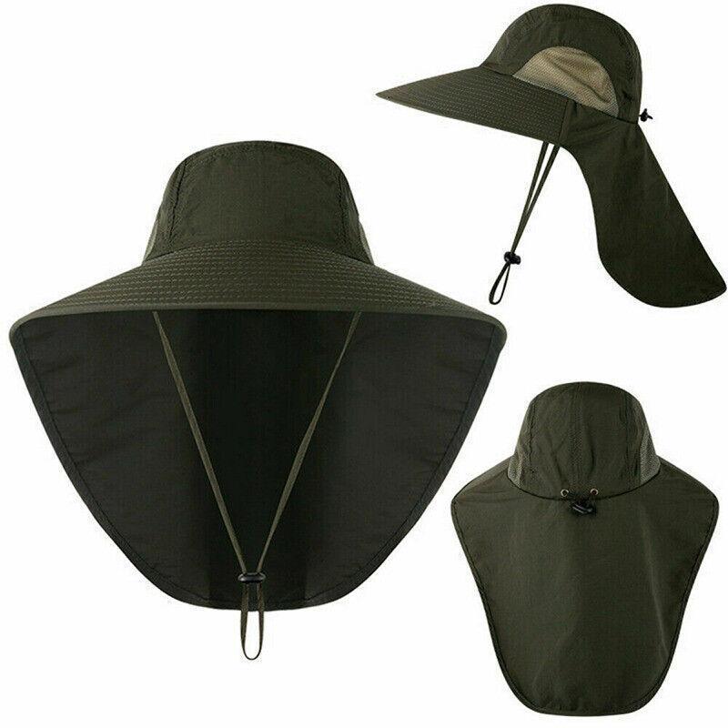 1x Neck Flap Cap Unisex Outdoor Sport Fishing Hat Sun Protection Wide Brim Cover - Black