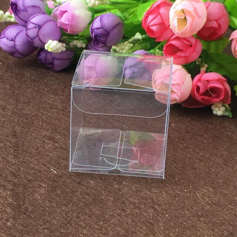 50 PVC Clear Transparent Macaron Square Cube Boxes For Wedding Favour Gift Candy - 90x90x90MM