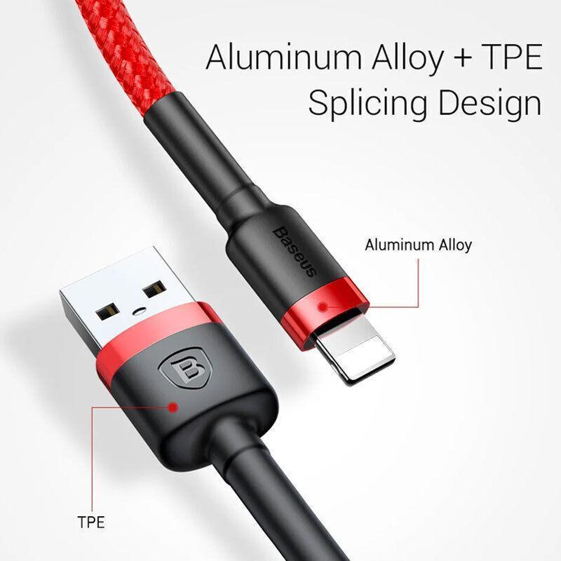 Grey Black Genuine BASEUS 2.4A USB to Lighting Charging Cable Cord for iPhone 13 12 Pro XS - 2 m