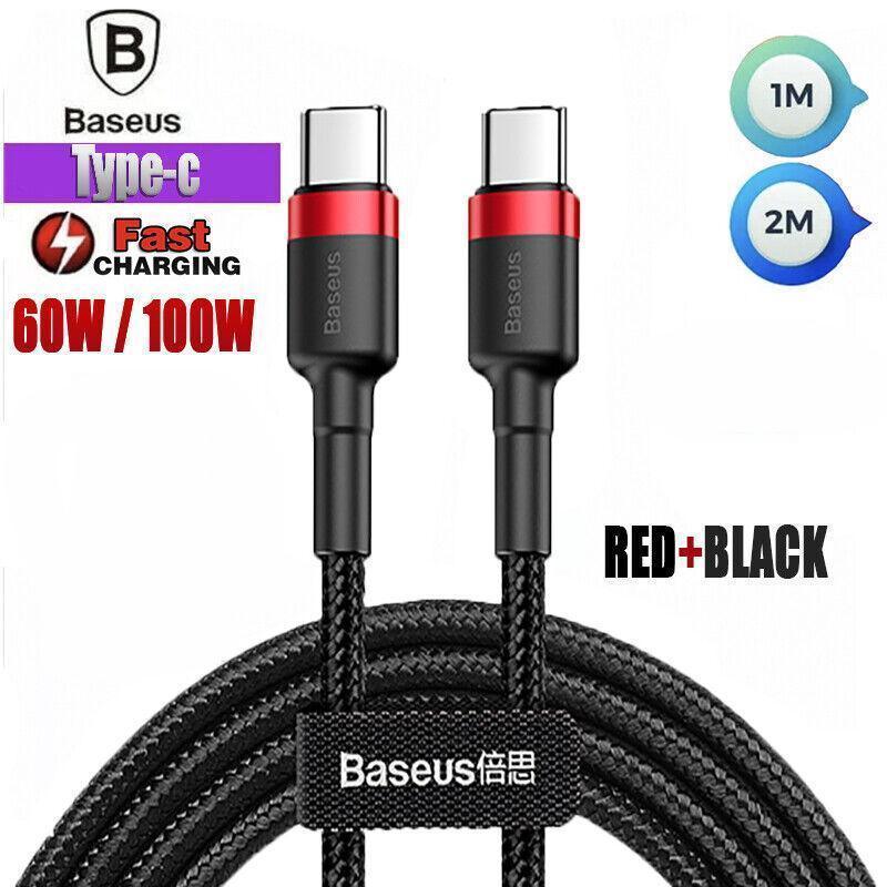 Red Black Baseus 60W 100W USB C to Type C Charger Cable PD Fast Charge For Samsung - 2m 100w