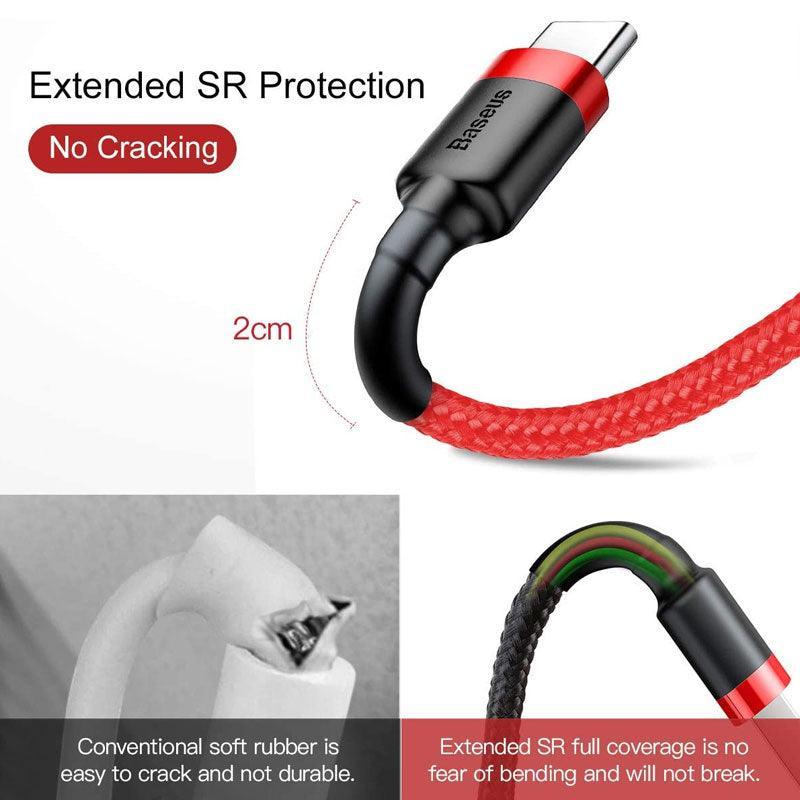 Red and Red Baseus USB To Type-C Charger Cable 3A Fast Charging For Huawei - 2M 2PCS
