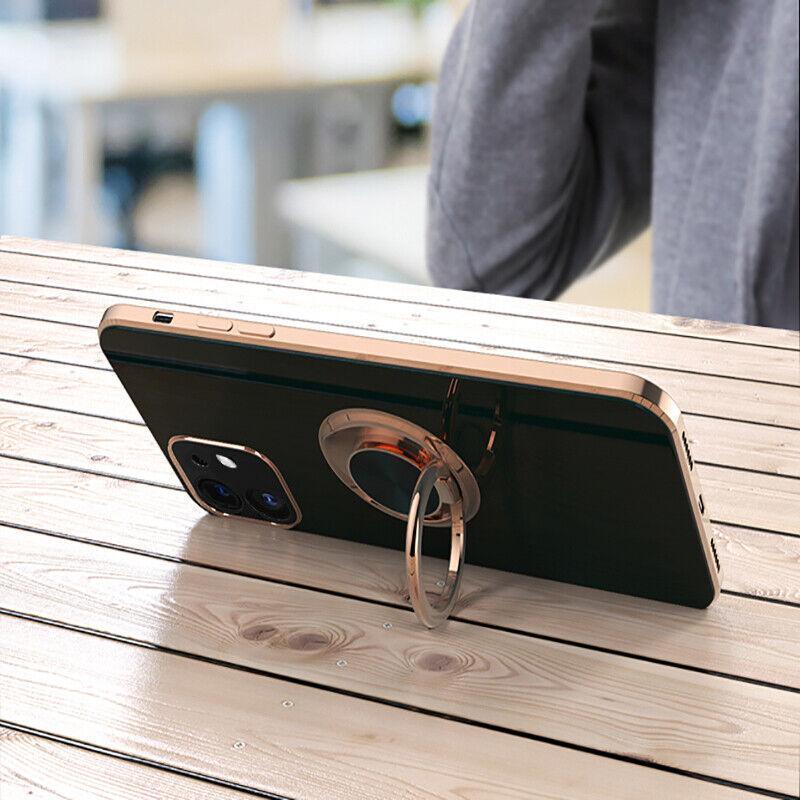 Black Luxury Shockproof Silicone Ring Case Stand Cover for iPhone 14 13 12 Pro Max - iPhone XR