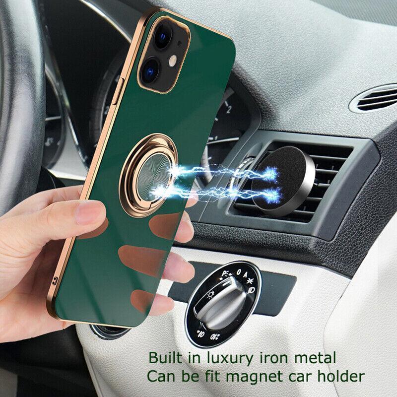 White Luxury Shockproof Silicone Ring Case Stand Cover for iPhone 14 13 12 Pro Max - iPhone XR