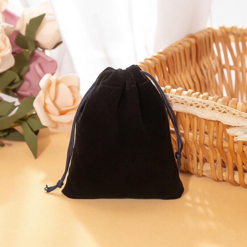 50X Small Velvet Cloth Drawstring Bags Gift Bag Jewelry Ring Pouch Earring Favor 9x12 - Black