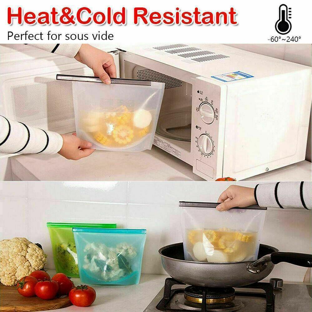 White Reusable Silicone Food Storage Bags Leak proof Microwave Freezer Freshness Safe 1000ml