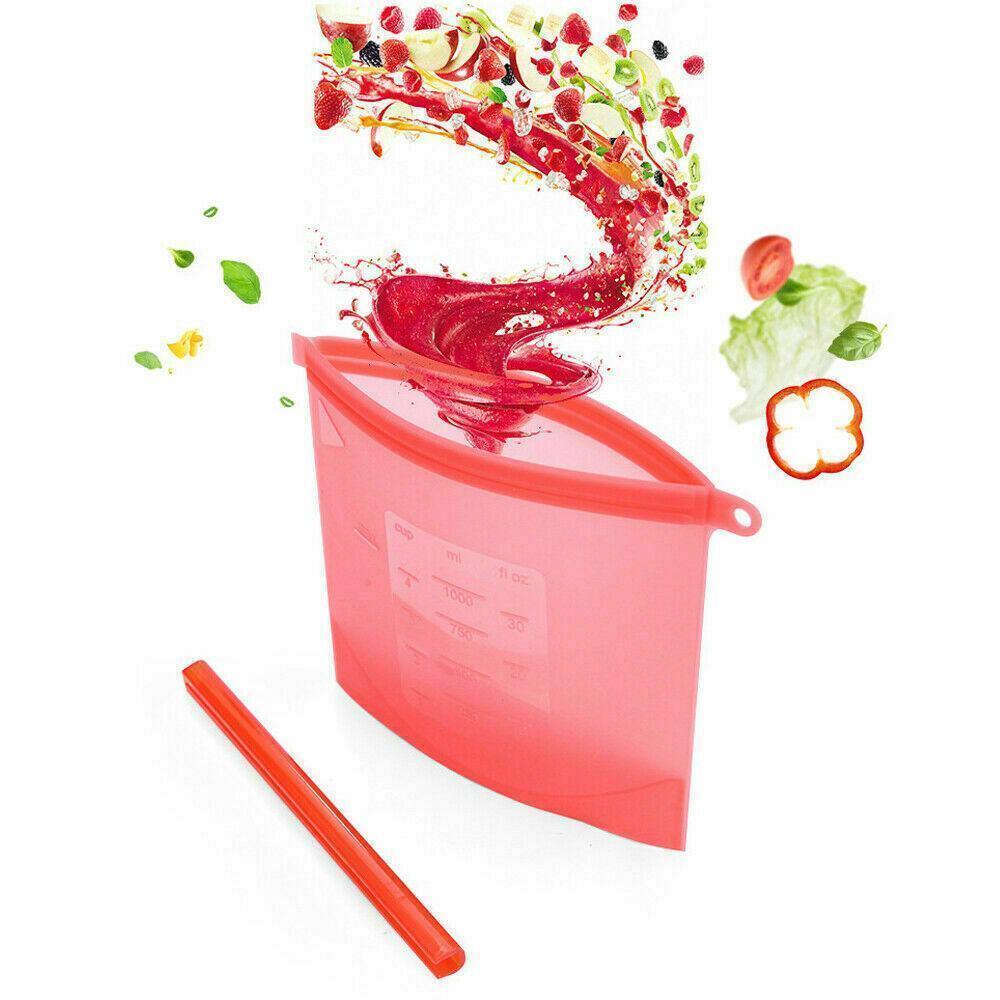 White Reusable Silicone Food Storage Bags Leak proof Microwave Freezer Freshness Safe 1000ml