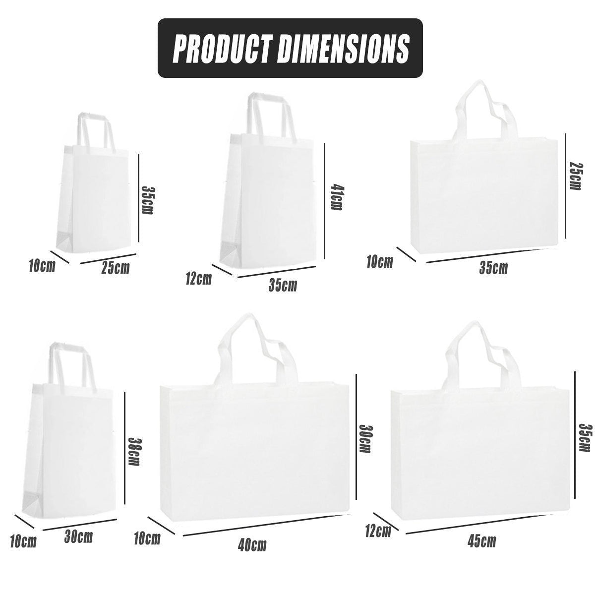 100PCS Reusable Non Woven Shopping Bags Eco Friendly Washable Tote Bags White - 41X35X12CM
