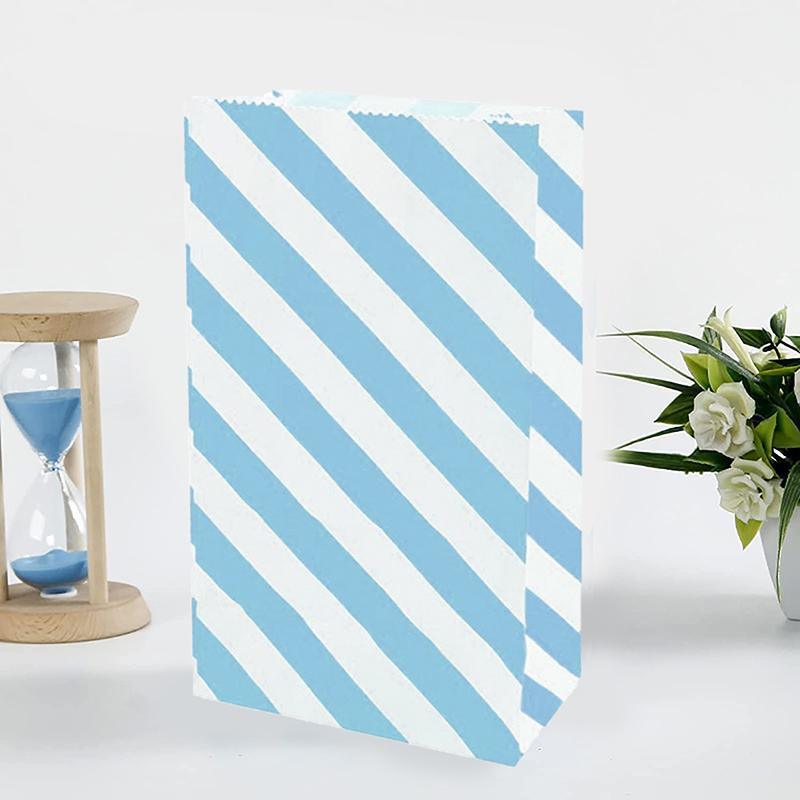 100X Colourful Plaid Kraft Paper Bag Candy Cookie Snack Cake Gift Bags 9X6X18cm - Blue