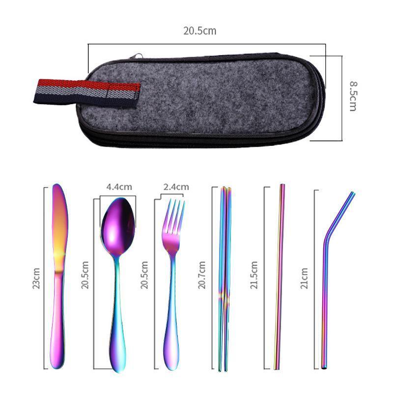 8PCS Portable Stainless Steel Travel Cutlery Set with Case for Camping Picnic Office