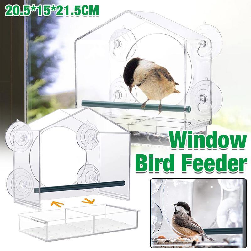 Clear Acrylic Window Bird Feeder with Strong Suction Cups and Removable Seed Tray