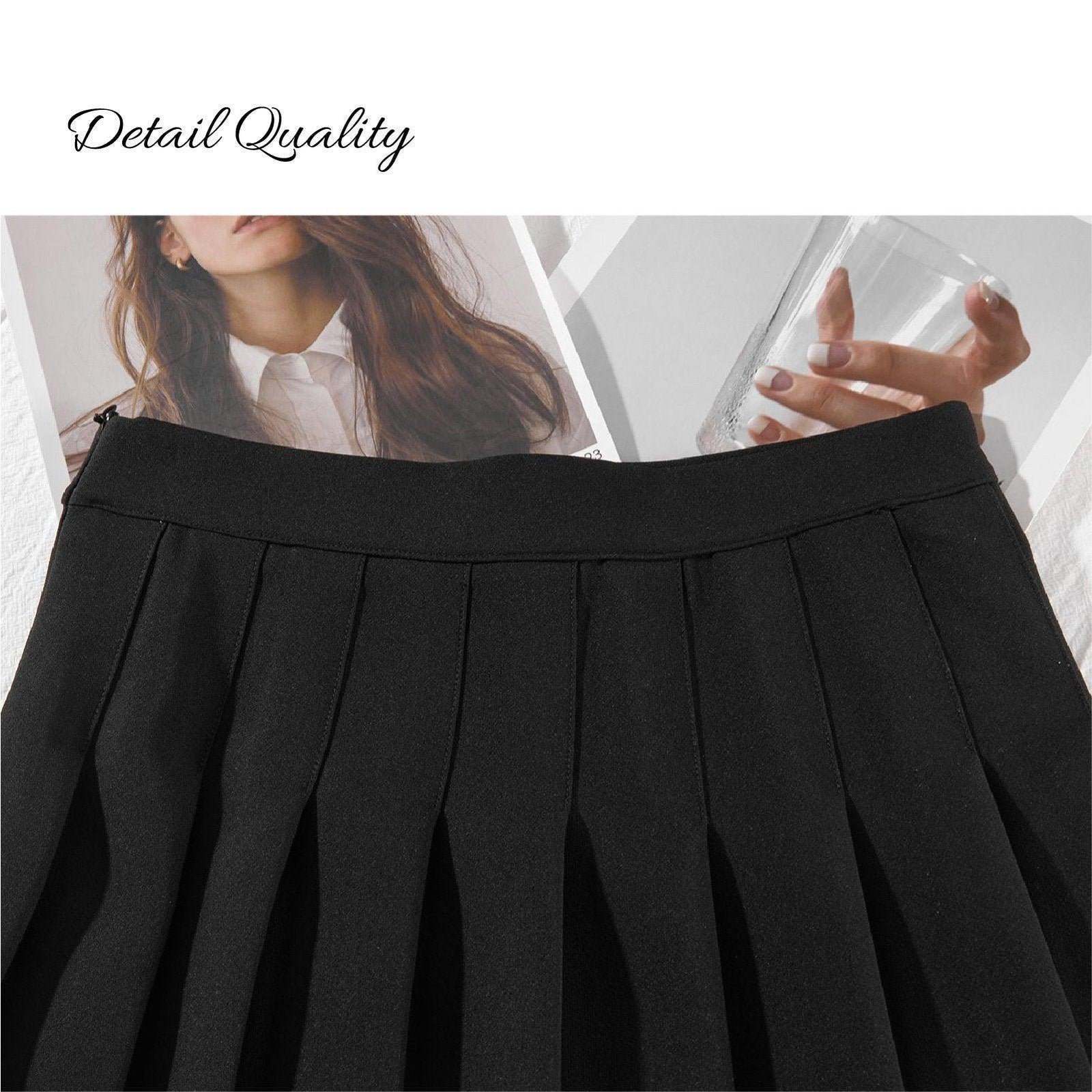 Black Women High Waist Pleated Tennis Skirt Summer Slimming - S