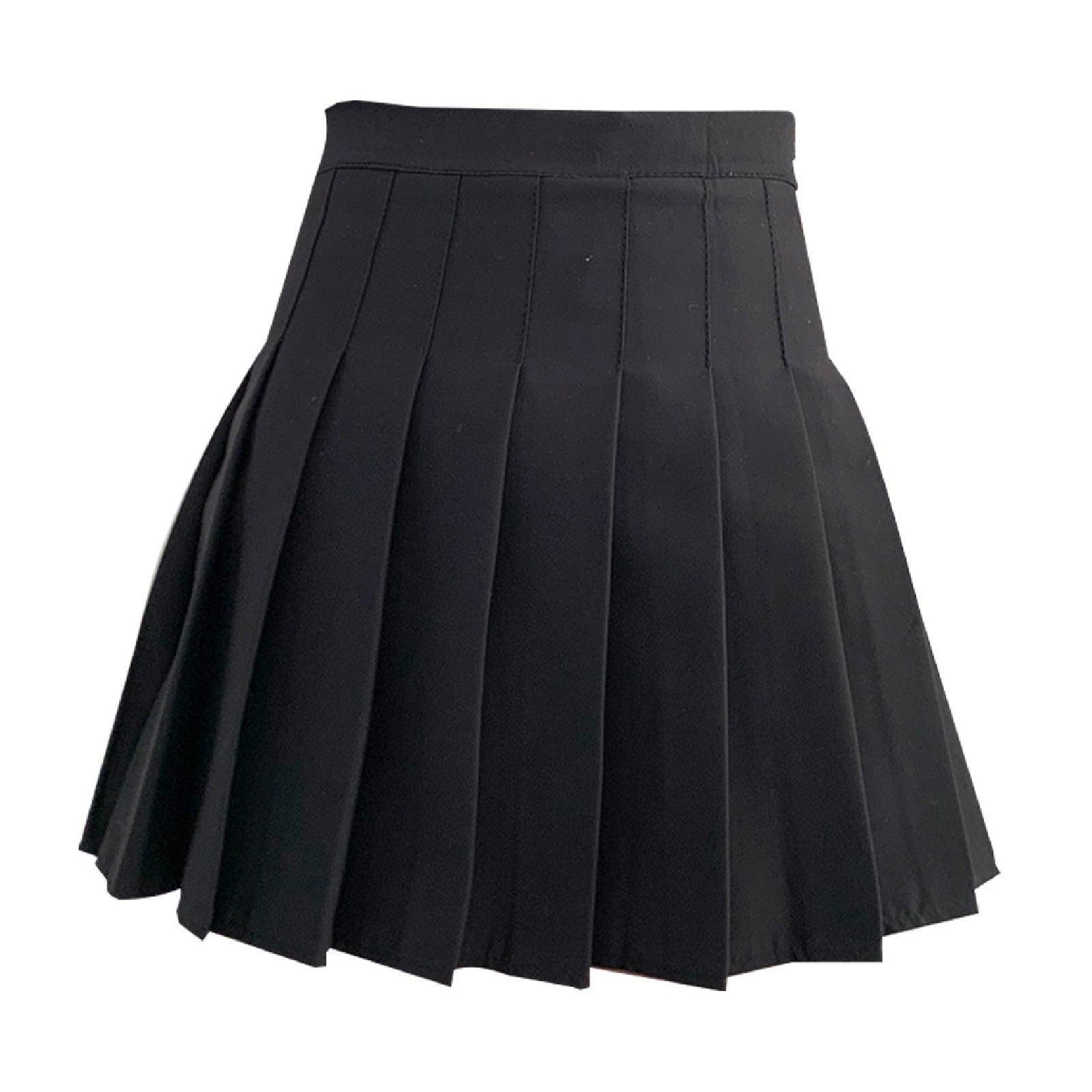 Black Women High Waist Pleated Tennis Skirt Summer Slimming - S