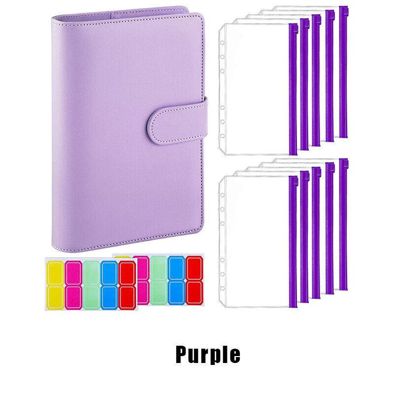 A6 Pu Leather Binder Pockets Cash Envelope Planner Notebooks - Pink+White