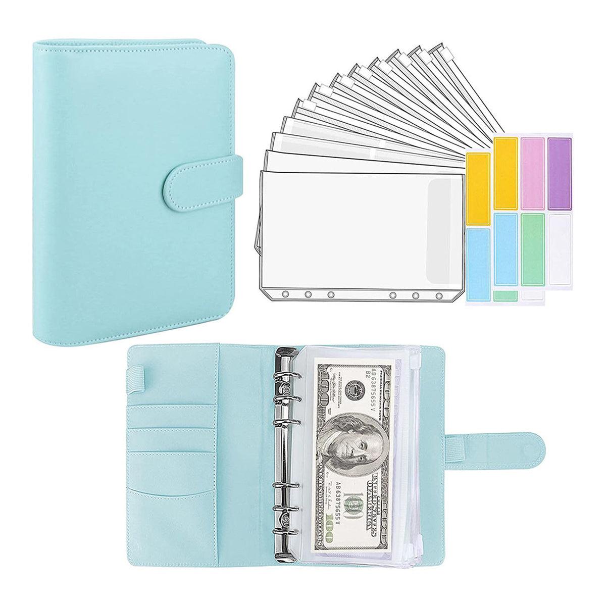 A6 Pu Leather Binder Pockets Cash Envelope Planner Notebooks - Pink+White